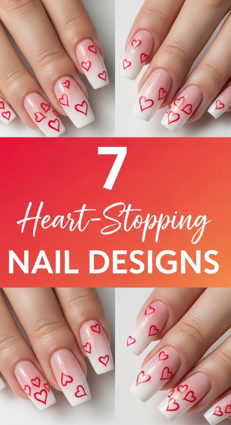 Heart-Stopping Ombre & Scattered Heart Nail Art