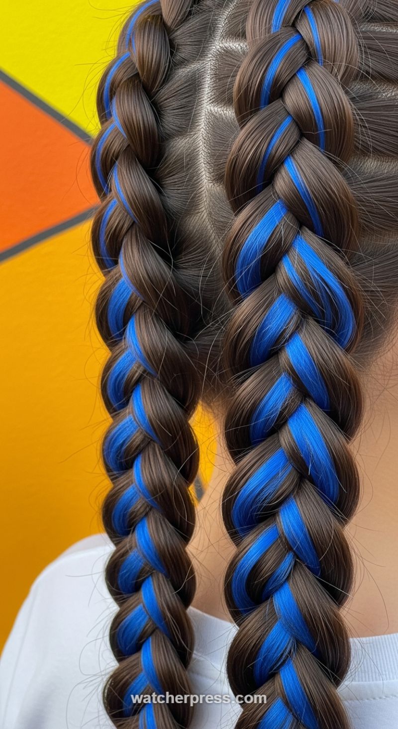 High-Contrast Double Dutch Braids: Weaving in Electric Blue
