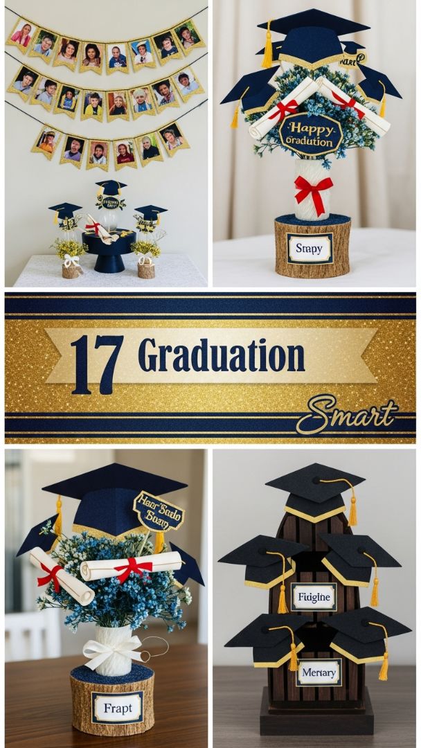 High-Impact Graduation Styling: Personalized Navy and Glitter Gold Decor Collection