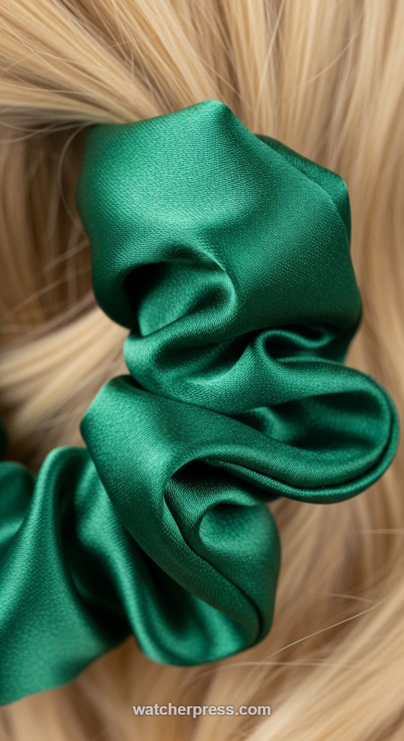Instant Glamour: Mastering the Jewel-Toned Satin Scrunchie Ponytail