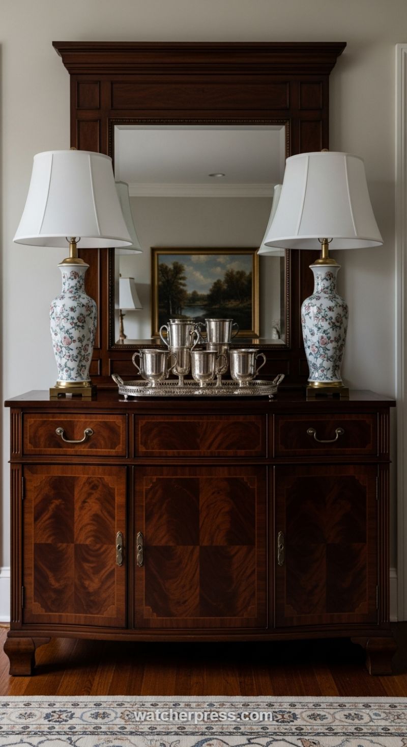 Layering Rich Wood Tones and Delicate Porcelain for Contrast