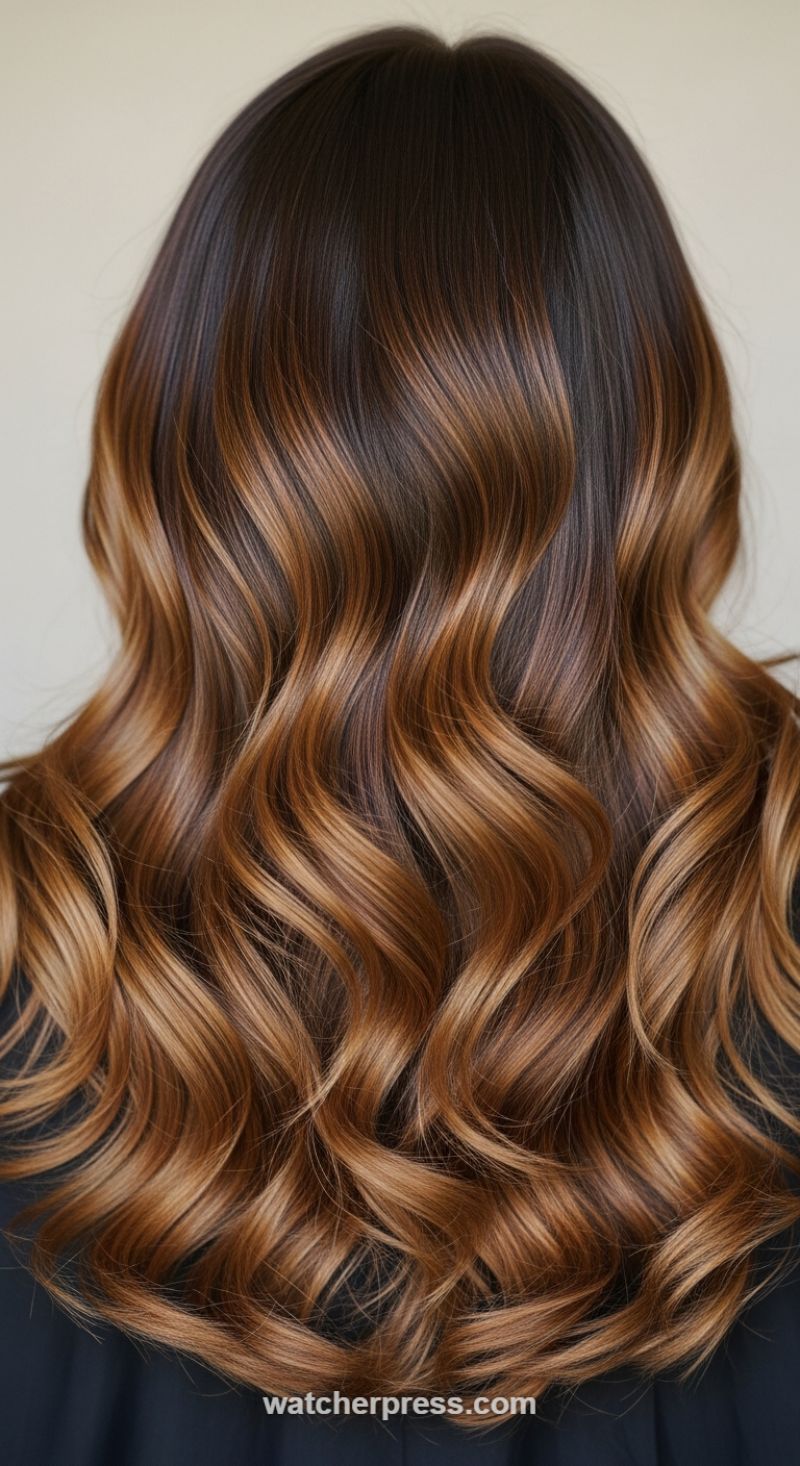 Lush Auburn Balayage Waves: The Copper-Toned Dimension