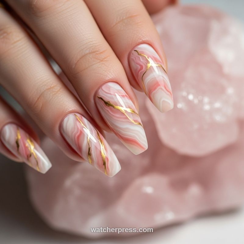 Luxurious Rose Quartz Marbling with Kintsugi Gold Veins