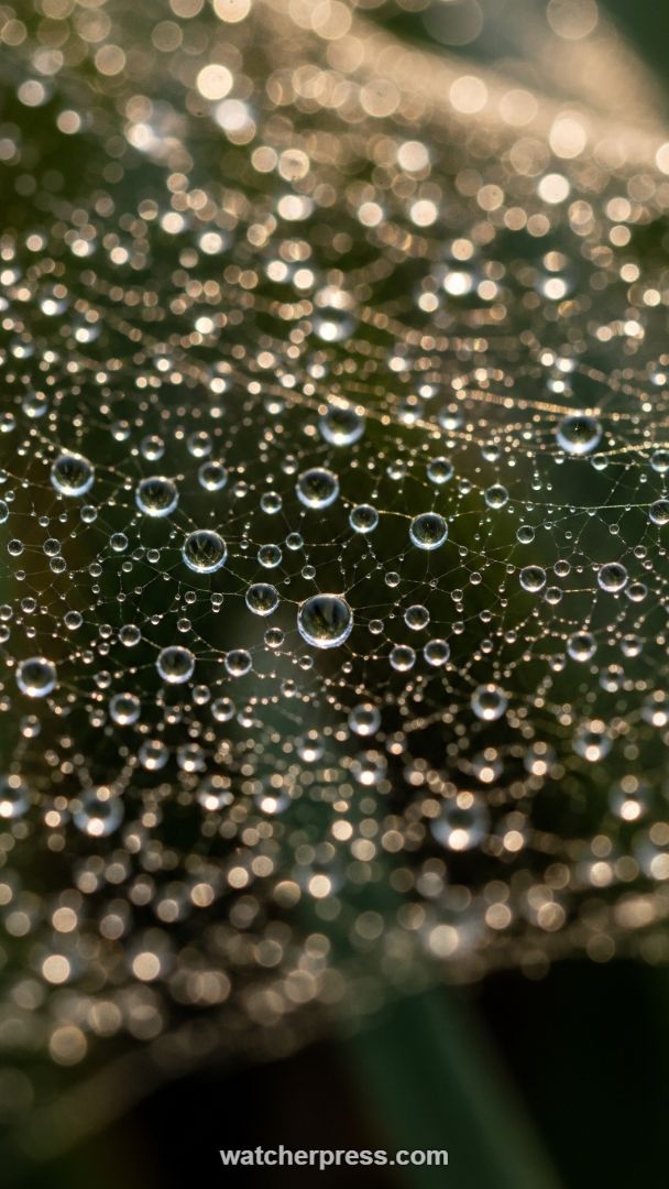 Mastering Depth of Field: Intricate Macro Study of Dew-Covered Silk