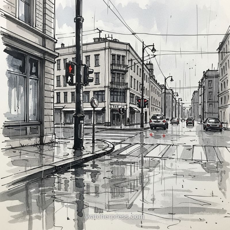Mastering Urban Perspective and Atmospheric Reflections: The Rainy Day Study