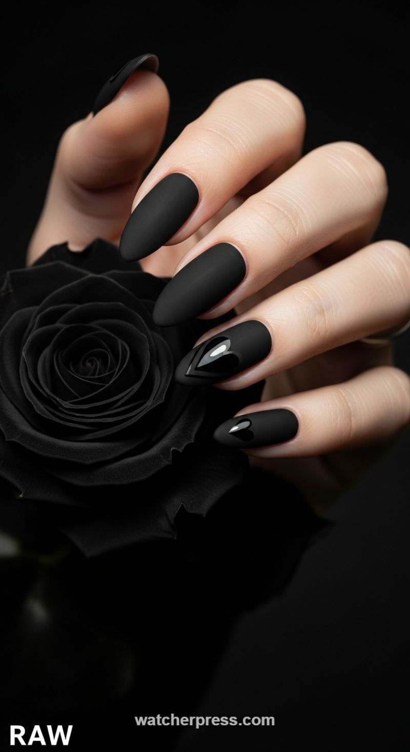Matte Black Glamour with High-Gloss Heart Accents