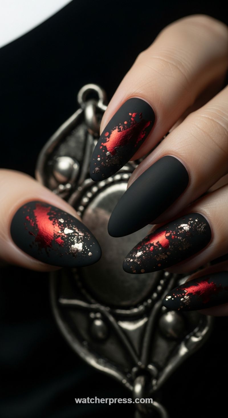 Matte Black Gothic Romance with Crimson Foil Accents