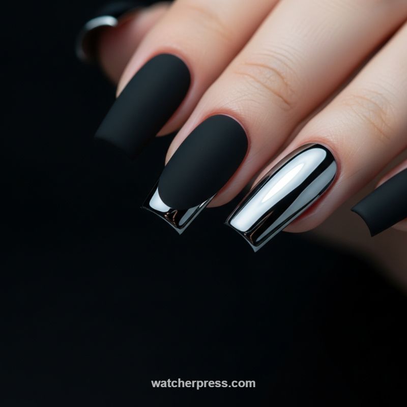 Matte Black Meets Liquid Chrome: The Mixed-Finish Power Manicure
