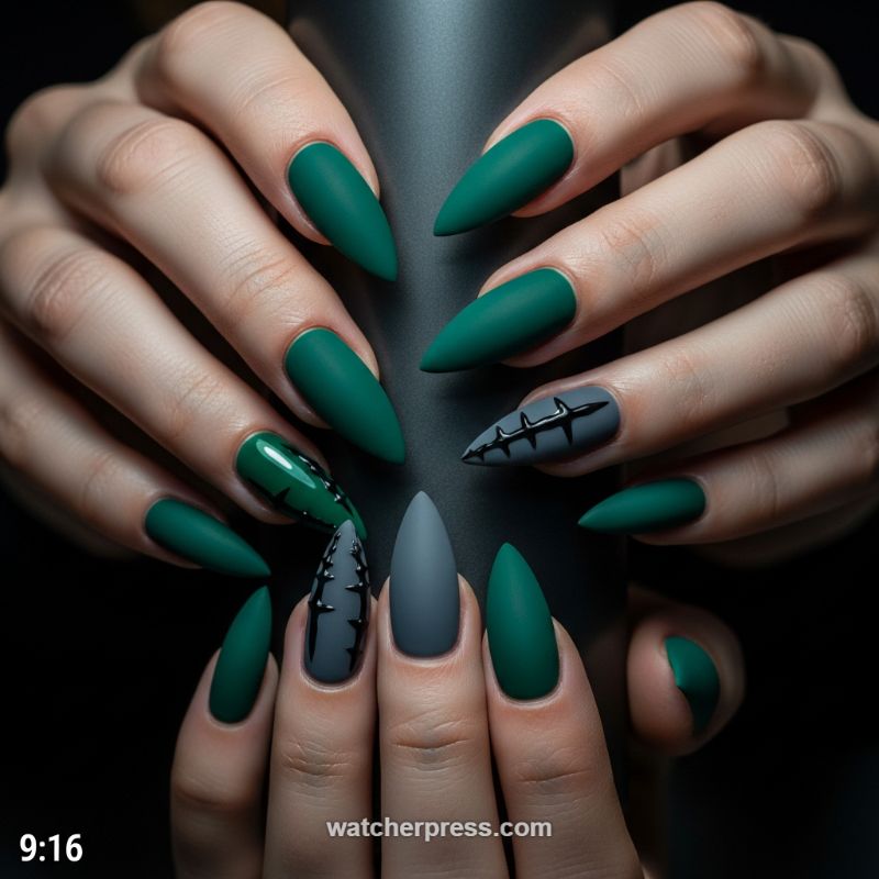 Matte Emerald and Gothic Spike Accents