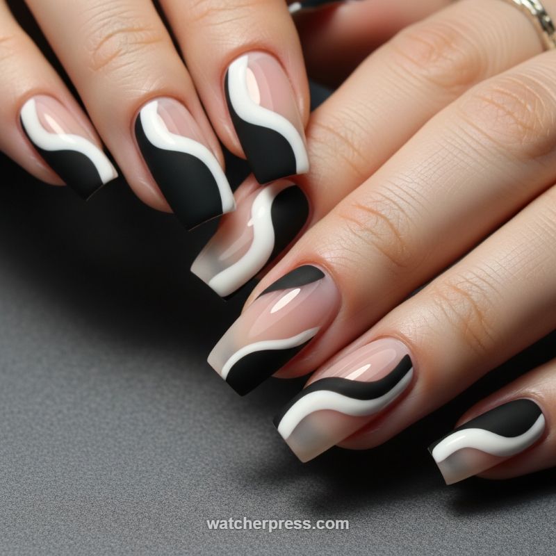 Matte Monochrome Negative Space Waves