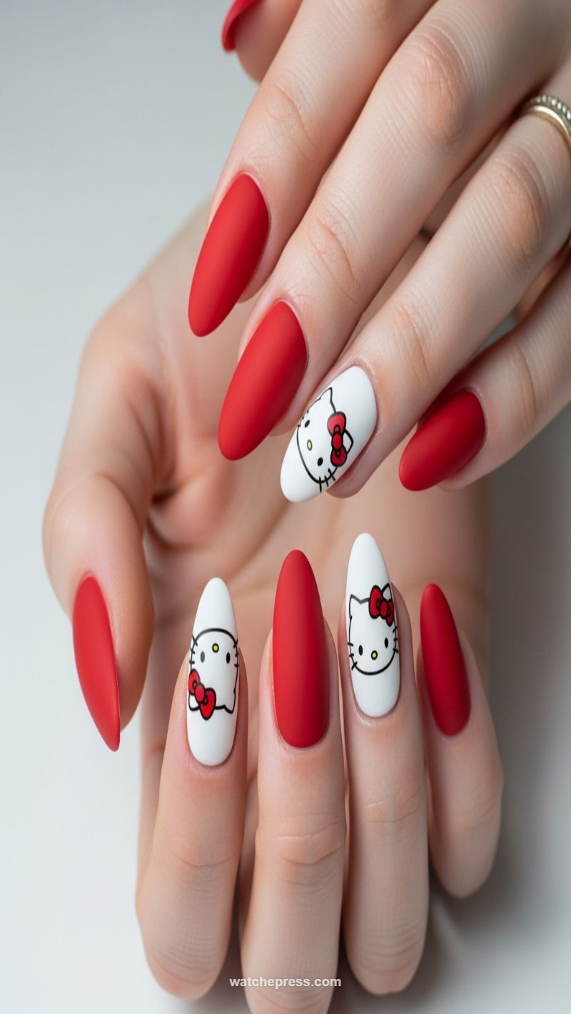 Matte Red and White Kawaii Bites