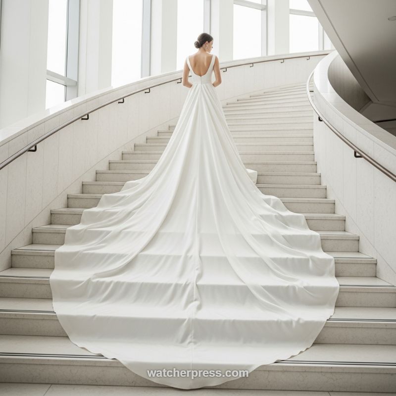 Minimalist Silhouette, Maximum Impact: The Sleek A-Line Gown with a Cathedral Train