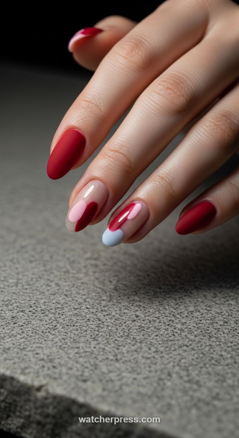 Modern Abstract Waves: Matte Red and Negative Space Color Blocking