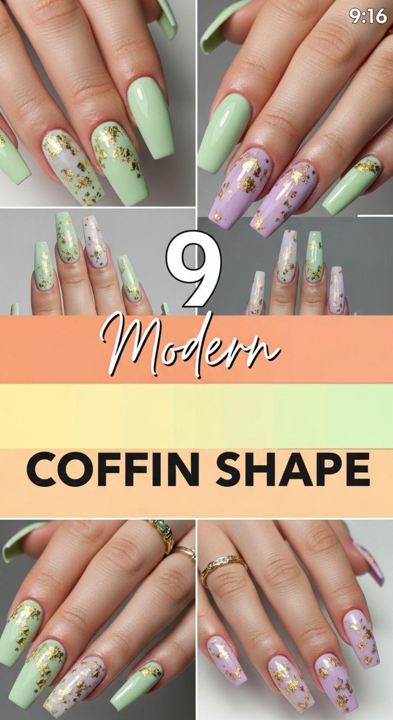 Modern Coffin Shape: Pastel Lilac, Mint, and Gold Foil Elegance