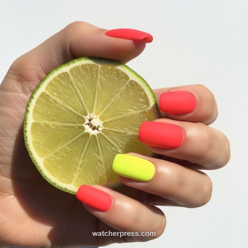 Neon Block: The Reverse French Accent Nail