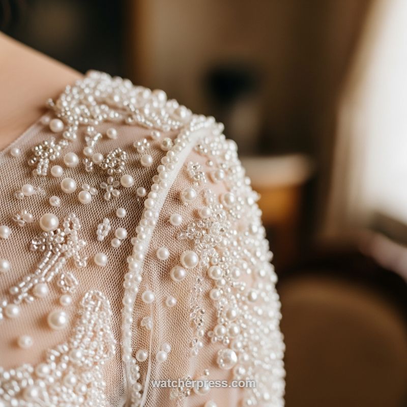 Opulent Pearl and Bead Embellishment: The Illusion Sleeve