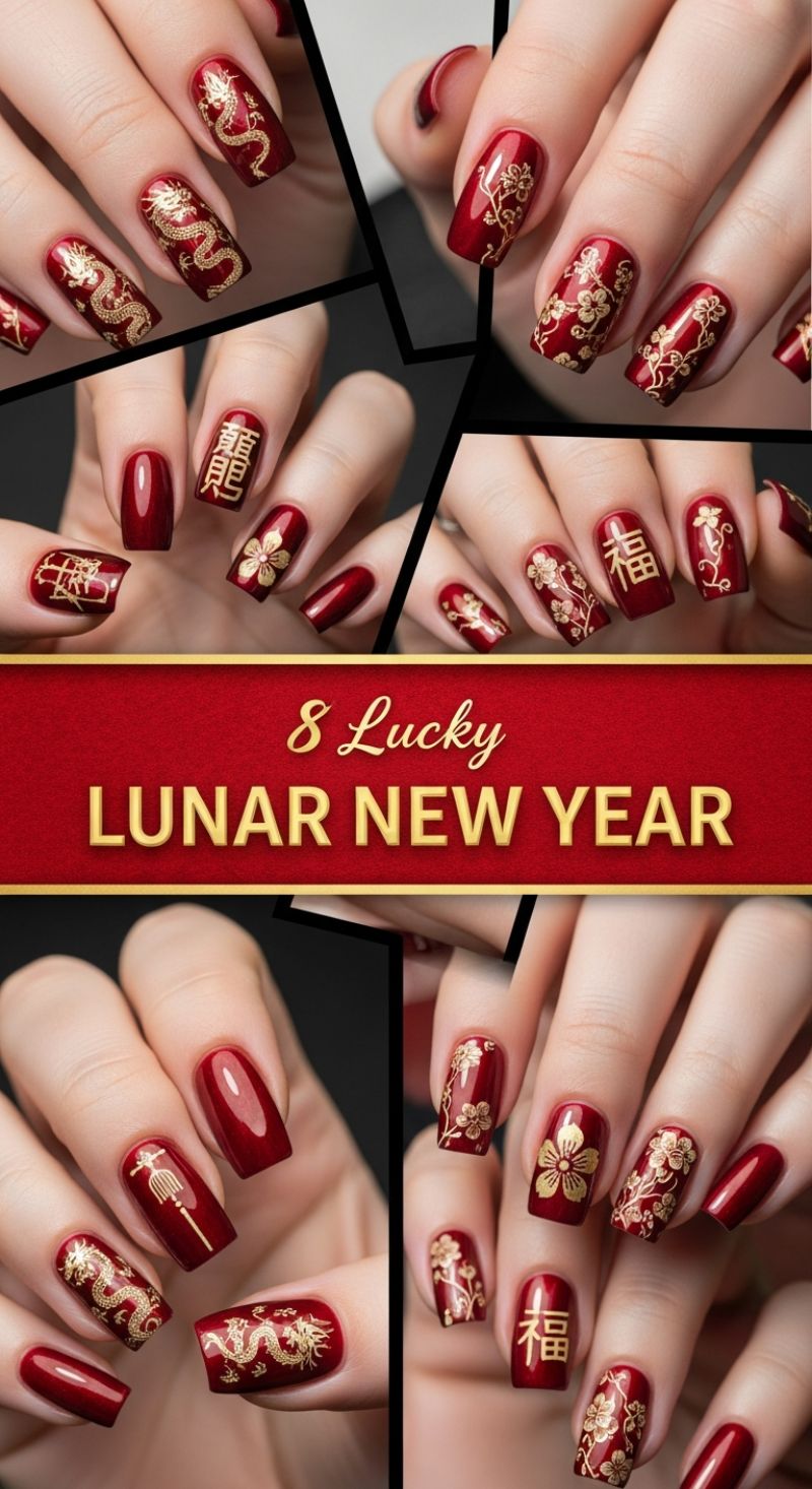 Passionate Red and Gold: Lucky Charm Nail Art