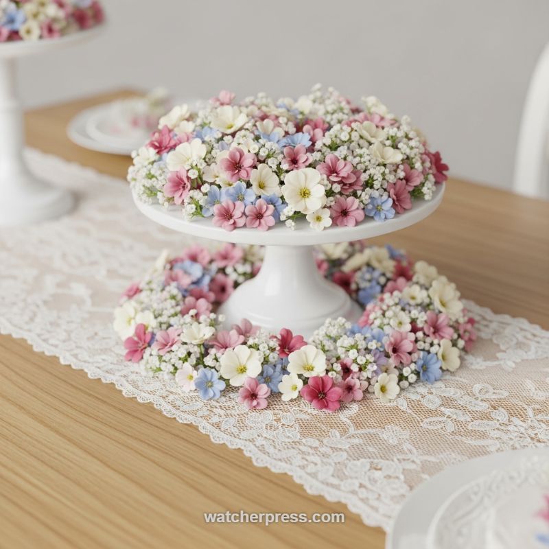 Pastel Floral Wreath Centerpiece on a Pedestal