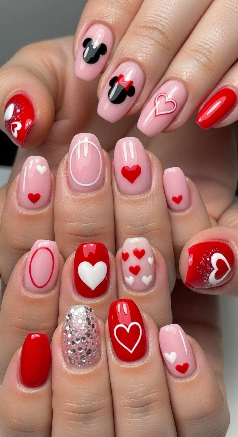 Playful Pinks and Reds: The Mickey & Minnie Valentine's Day Mani