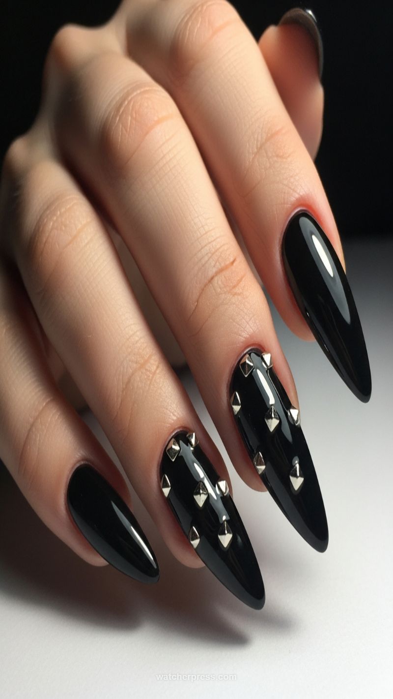 Punk Rock Glam: High-Shine Stiletto with Metal Studs