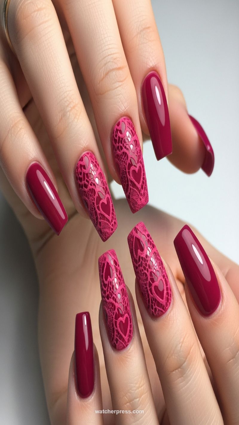 Raspberry Romance: Matte Lace and Heart Texture