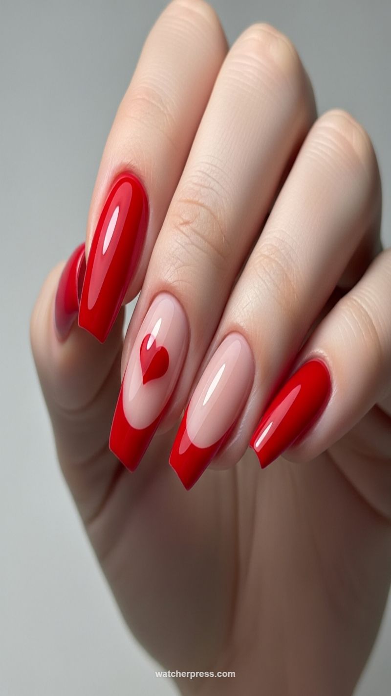 Red French with Floating Center Heart Design