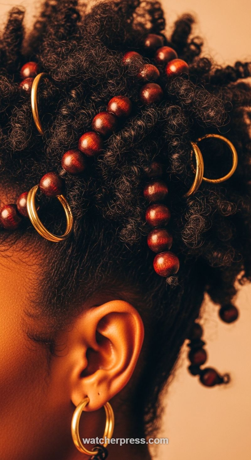 Regal Adornment: Coils Elevated with Wooden Beads and Gold Cuffs