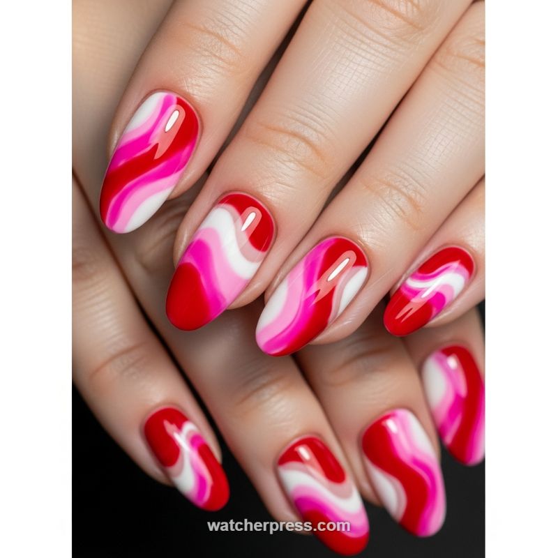 Romantic Marble Waves in Red and Pink
