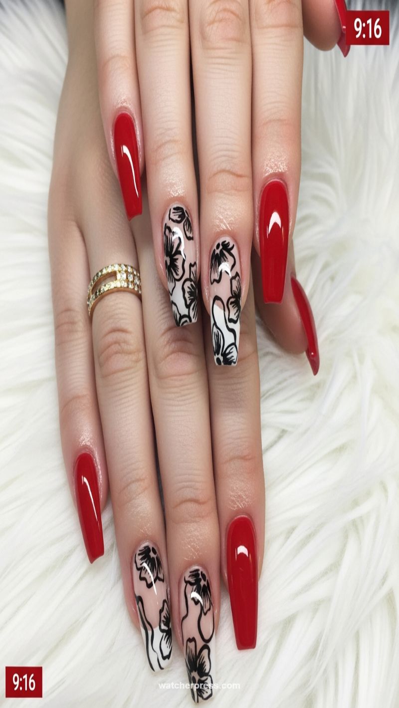 Romantic Rebel: High-Gloss Red and Floral Art