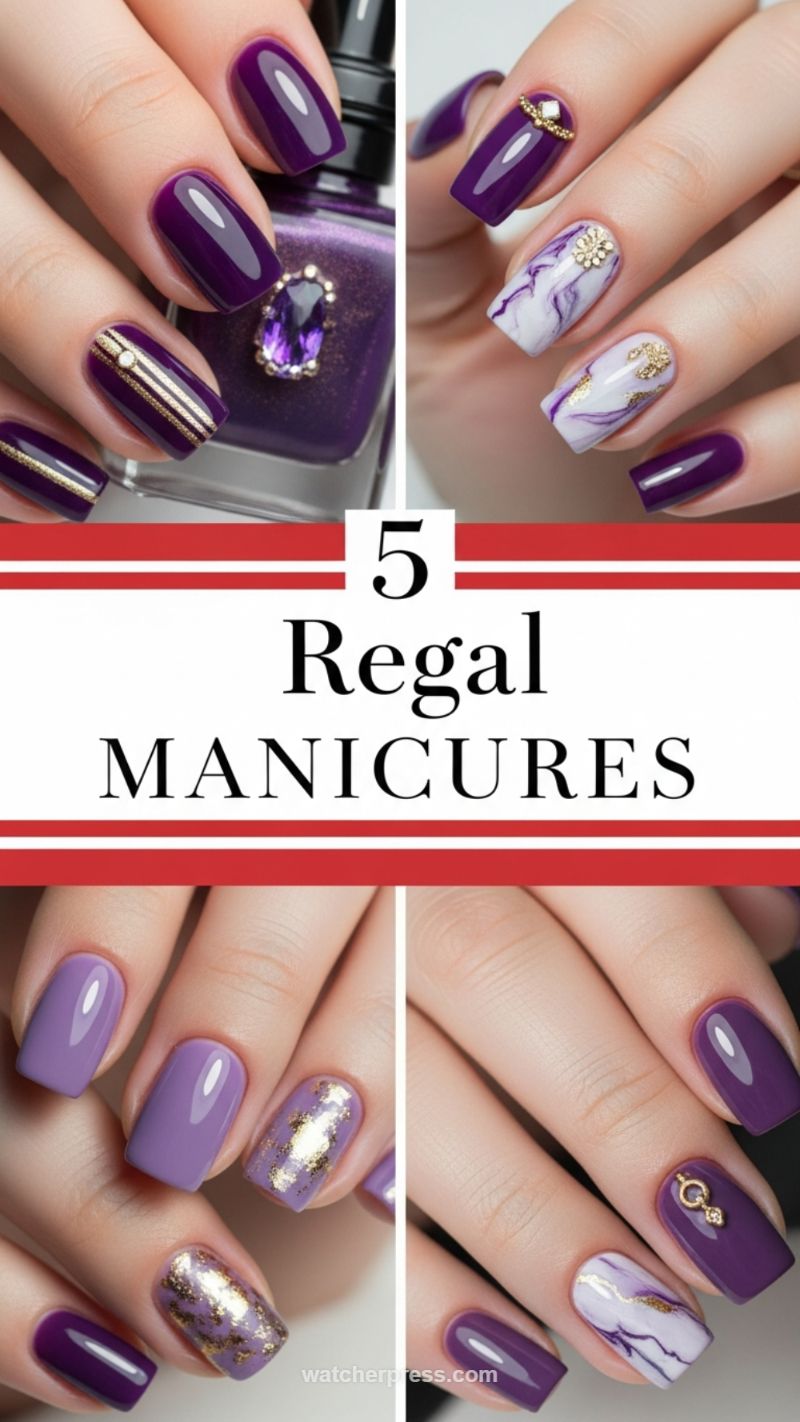 Royalty Touch: 5 Regal Manicures in Deep Purple and Gold Marble