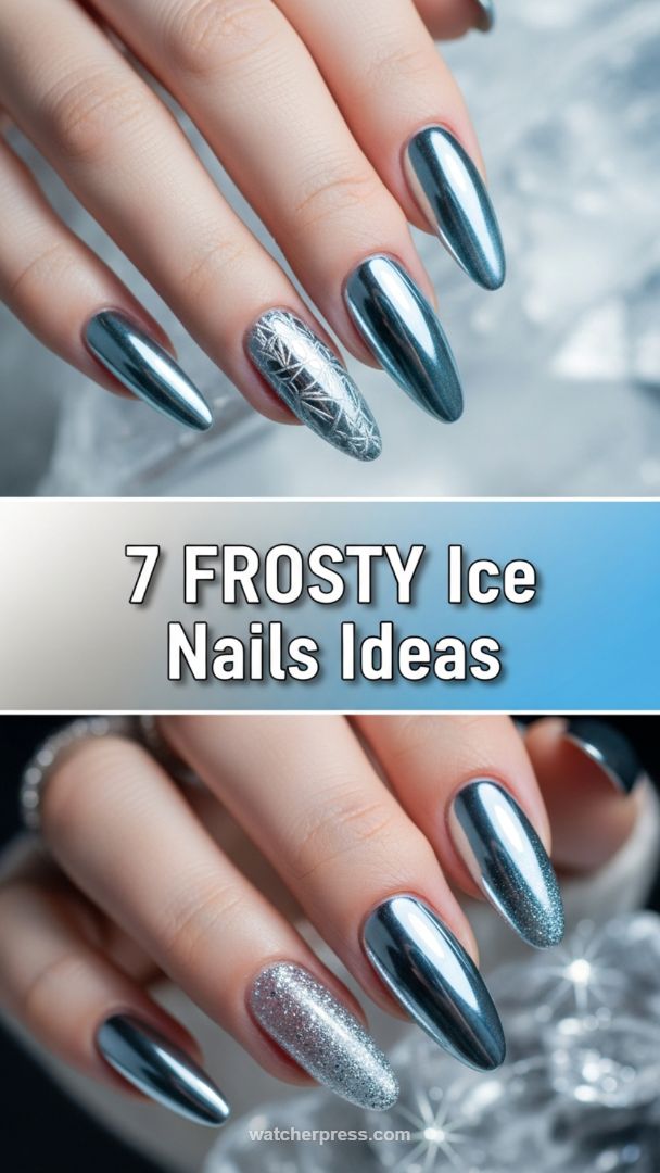 Sculpted Almond: The Reflective Steel Blue Chrome Manicure