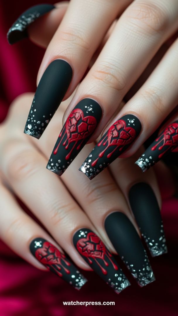 Sculpted Drama: The High-Contrast Matte and Crimson 3D Broken Heart Palette