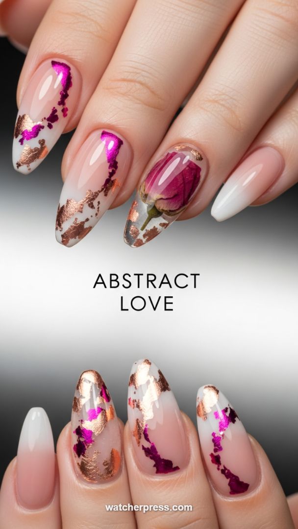 Sculptural Romance: Rose Gold Foil and Encapsulated Floral Ombré