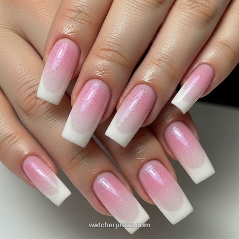 Shimmering Pink French Ombre: The Iridescent 'Baby Boomer' Fade