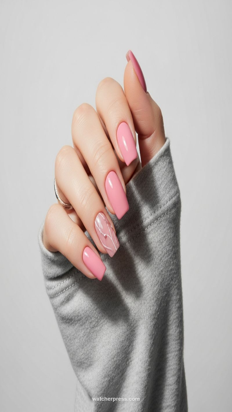 Soft Pink Coffin with Artistic Swirls