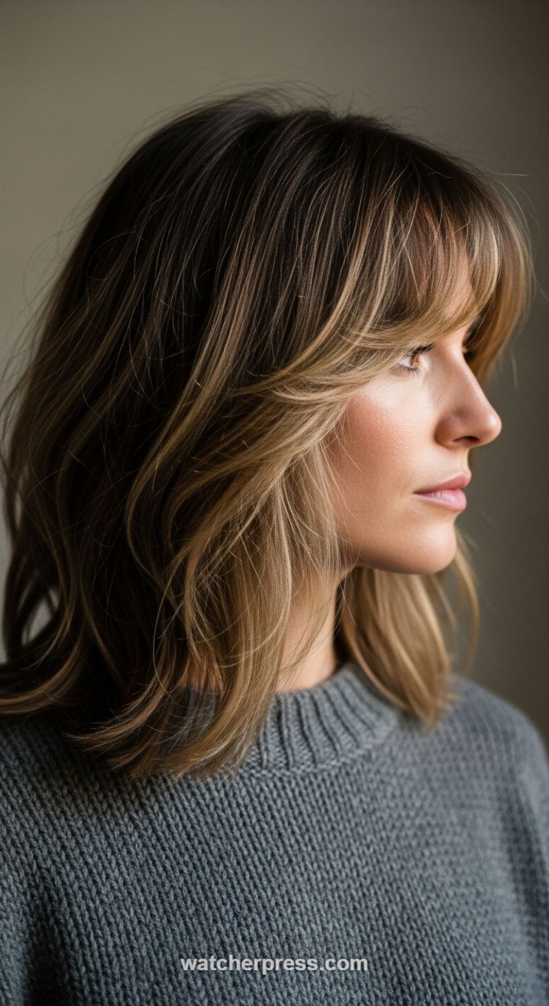 Soft Sweeping Curtain Bangs and Tousled Mid-Length Layers