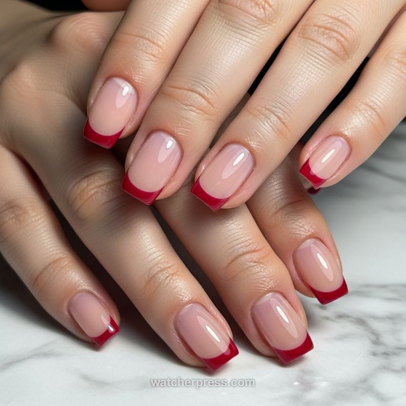 Sophisticated Square Red French Manicure