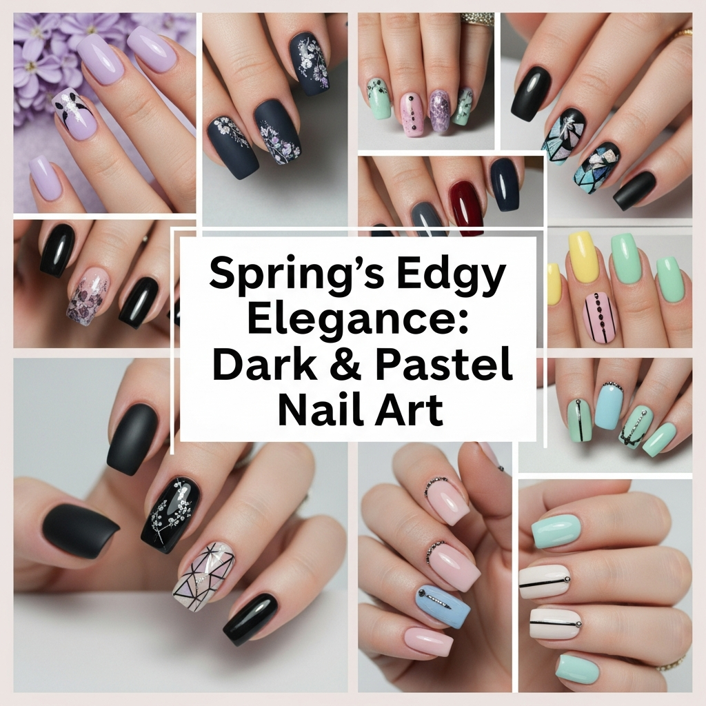 Spring's Edgy Elegance: Dark & Pastel Nail Art