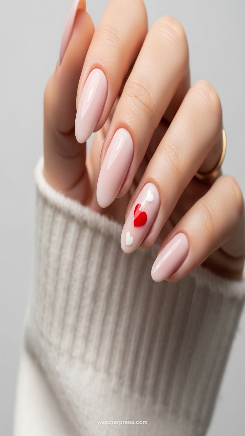 Subtle Chic: Nude Ovals with Red & White Hearts