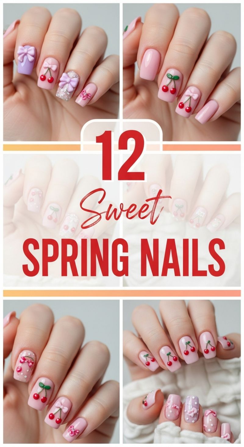 The Ultimate Seasonal Nail Guide: 100+ Must-Try Spring and Summer Manicure Designs Sweet Spring Manicures: Embracing the 3D Cherry & Bow Trend