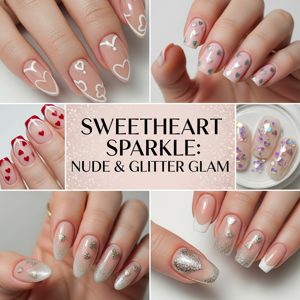 Sweetheart Sparkle: Nude & Glitter Glam