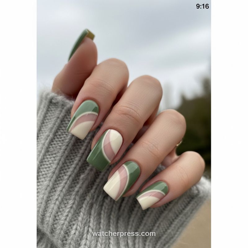 The Abstract Wavy Color Block French Manicure