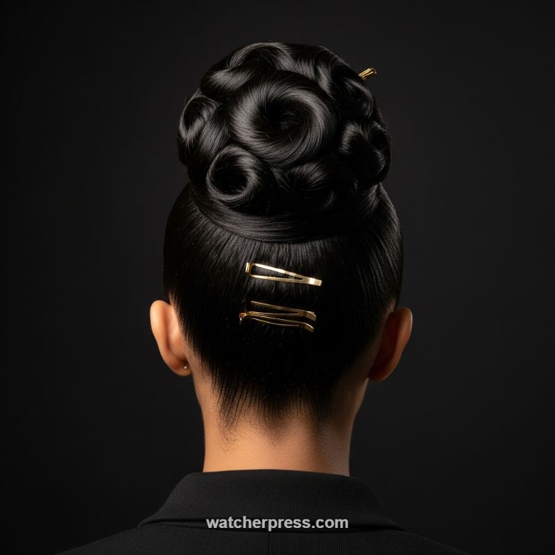 The Architectural High Bun: Sculpted Rolls and High Polish