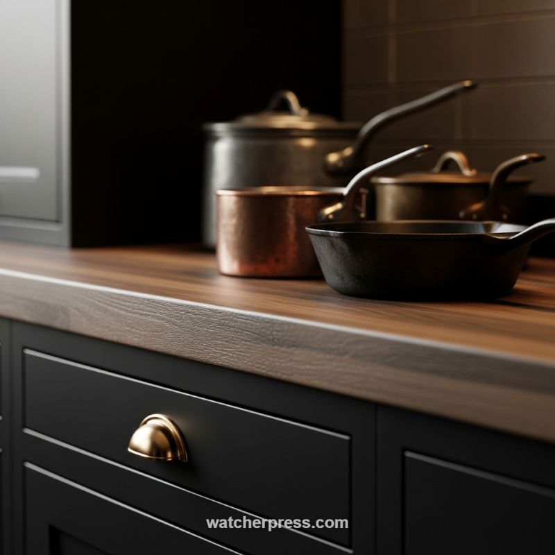 The Art of Contrast: Dark Kitchens Elevated by Warm Wood and Metallic Accents