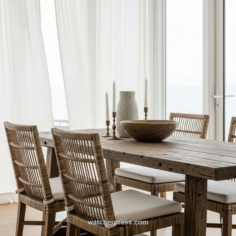 The Artful Blend of Rustic Wood and Woven Rattan for Coastal Texture