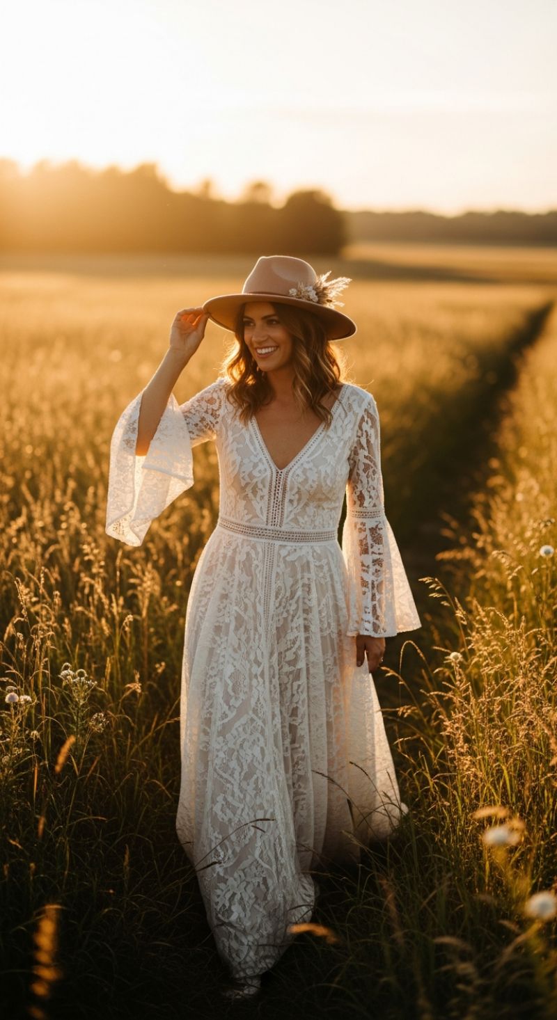 The Effortless Elegance of the Golden Hour Boho Bride