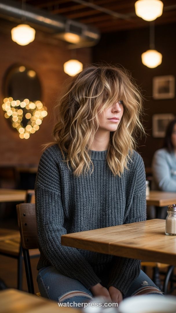 The Highly Textured Mid-Length Shag with Choppy Fringe