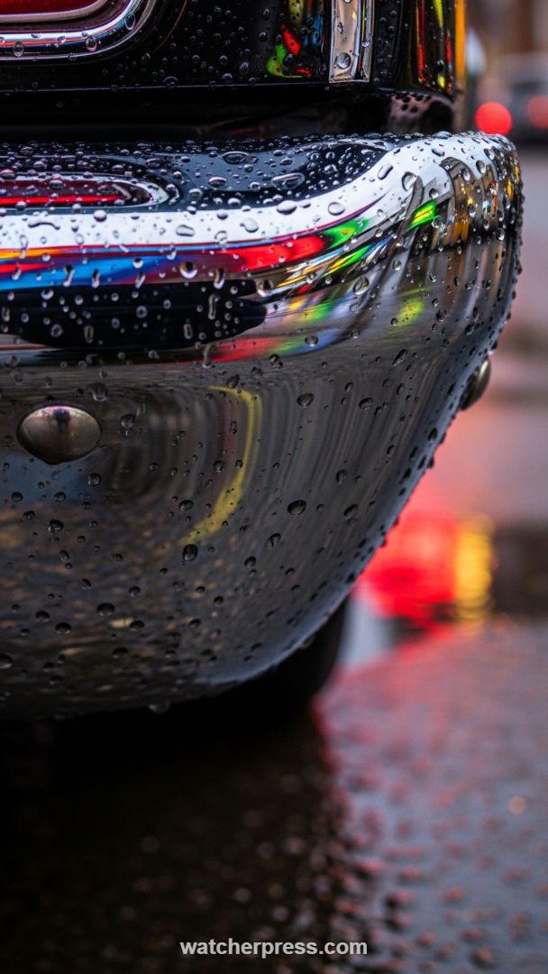 The Interplay of Texture and Color: A Macro Study of Rain on Polished Chrome