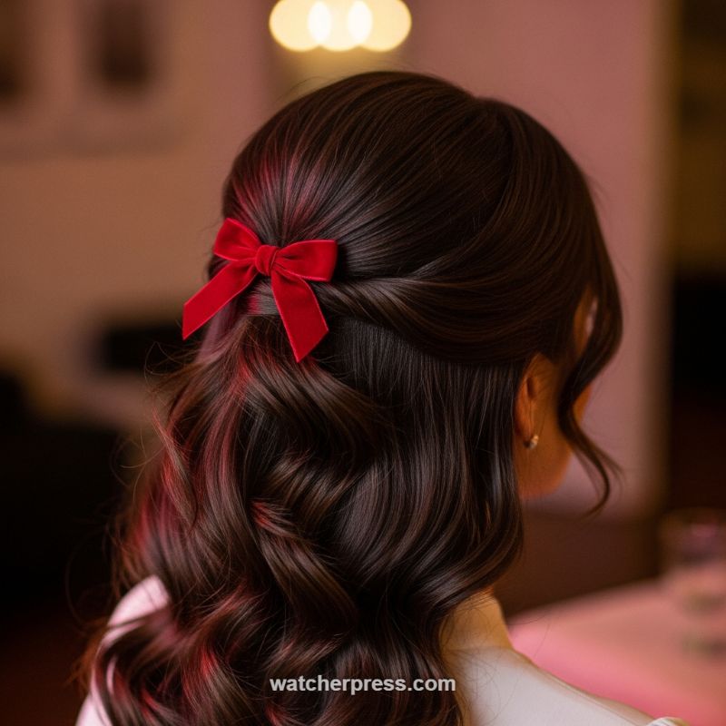 The Luxe Half-Up with a Statement Velvet Bow