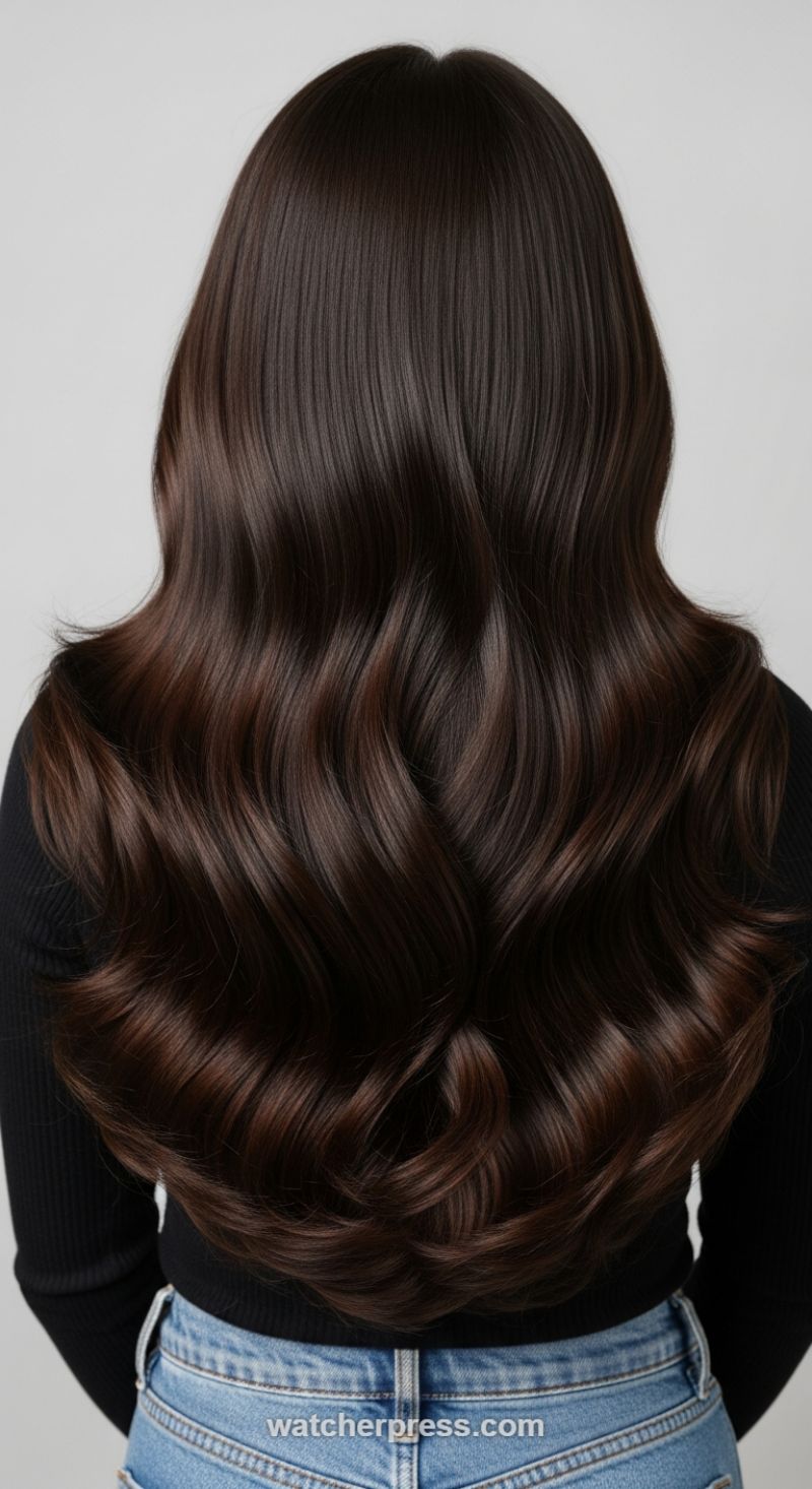 The Luxe V-Cut: Mastering High-Shine Dark Chocolate Waves